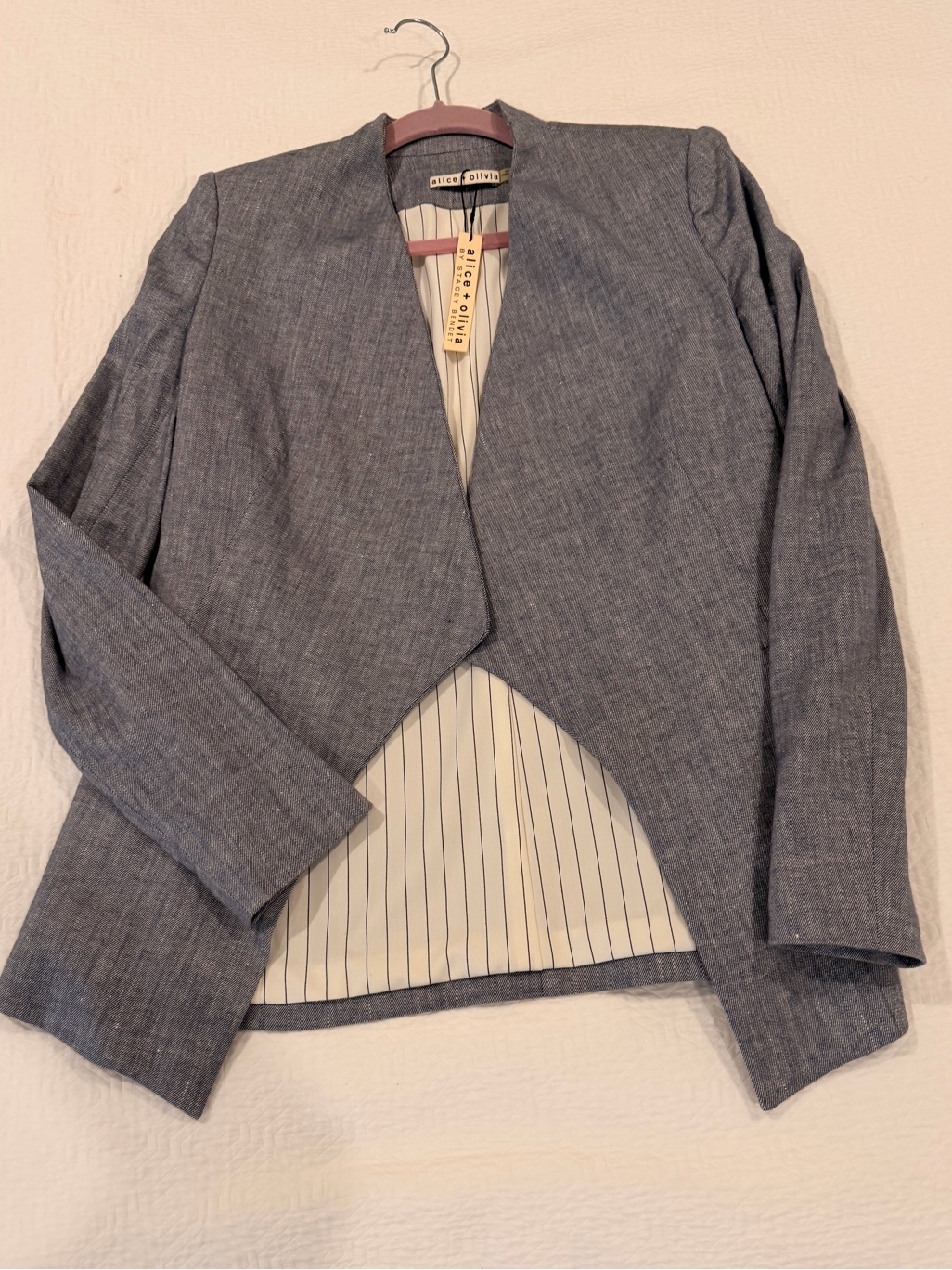 Alice + Olivia Heather Gray Open-Front Cropped Blazer